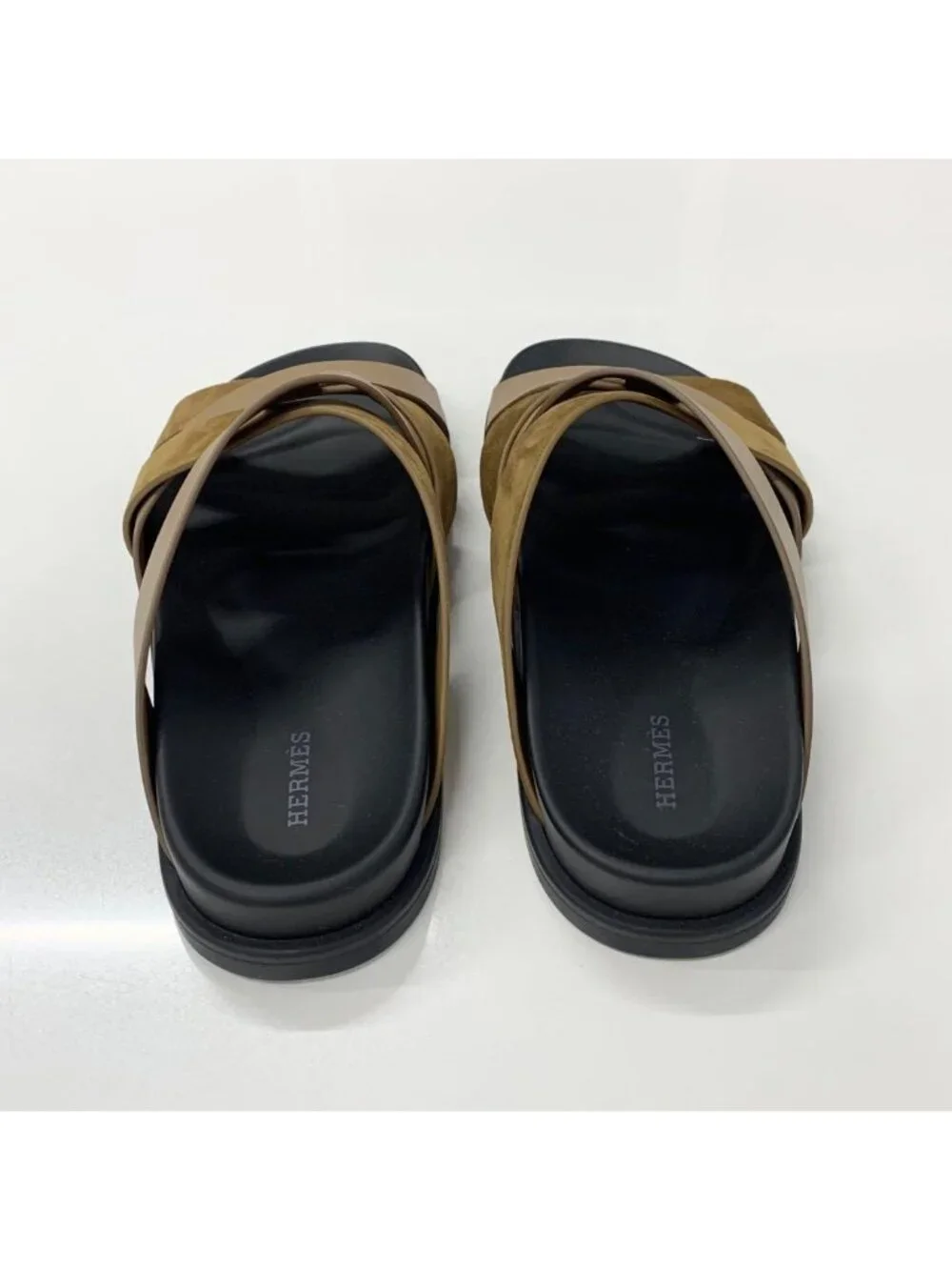 Hermes Casimir Leather Suede Flat Sandals Brown